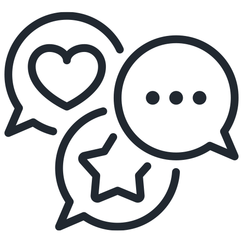 Three speech bubbles with a heart, star, and dots, likely representing feedback or reviews.
