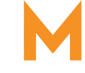 an orange letter m on a white background