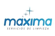 Logo for Máxima Servicios de Limpieza. Blue wordmark with sparkling cross icon above.