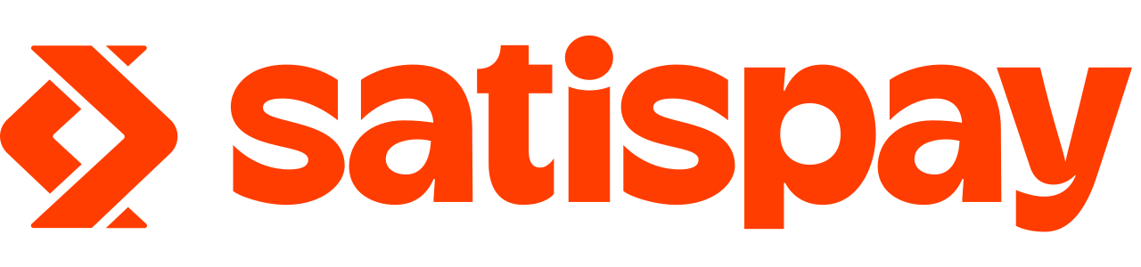 Il logo arancione dell'app di pagamento Satispay, caratterizzato da un'icona stilizzata seguita dal nome del marchio in un carattere arrotondato.