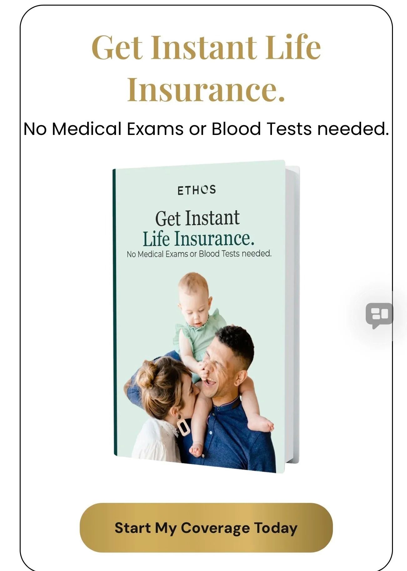Get Instant Life Insurance ad with family photo and “Start My Coverage Today” button