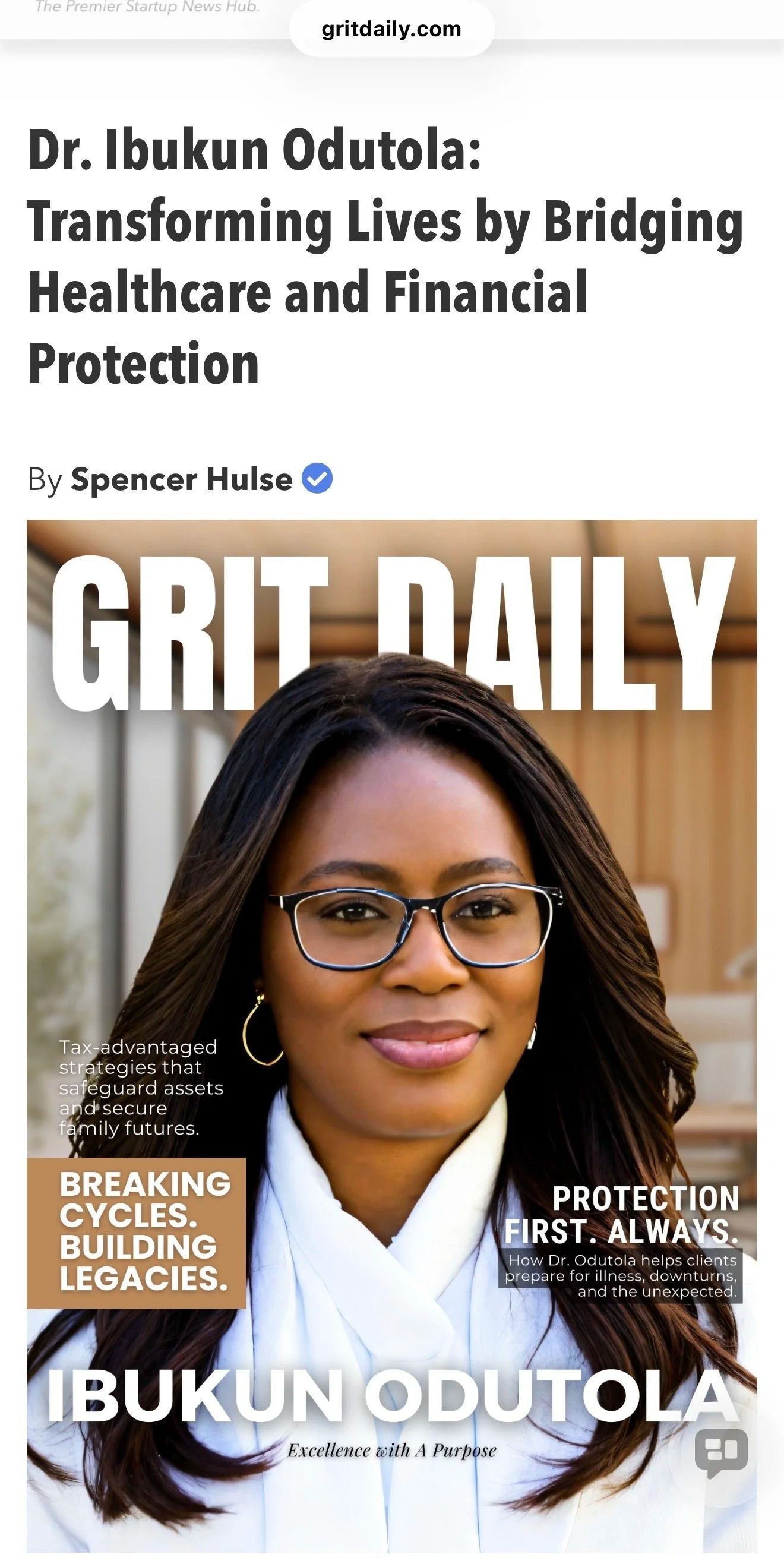 Cover of GRID Daily featuring Ibukun Odutola with the headline about transforming lives