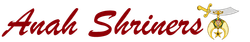Anah Shriners logo in red script with a gold Shriner emblem