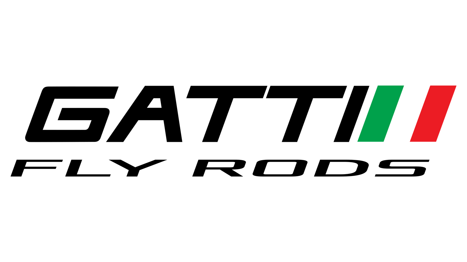 Logo for Gatti Fly Rods, black text with Italian flag colors.