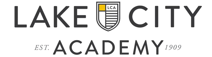 Logo for Lake City Academy, with a shield graphic and the text 