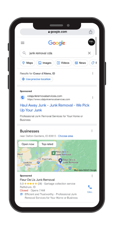 Smartphone displaying a Google search for