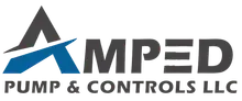 Logo of AMPEd Pump & Controls LLC with a stylized 