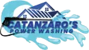 Catanzaro’s Power Washing logo with blue house roof and water splash graphics
