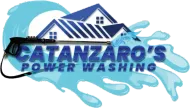Catanzaro’s Power Washing logo with blue house roof and water splash graphics