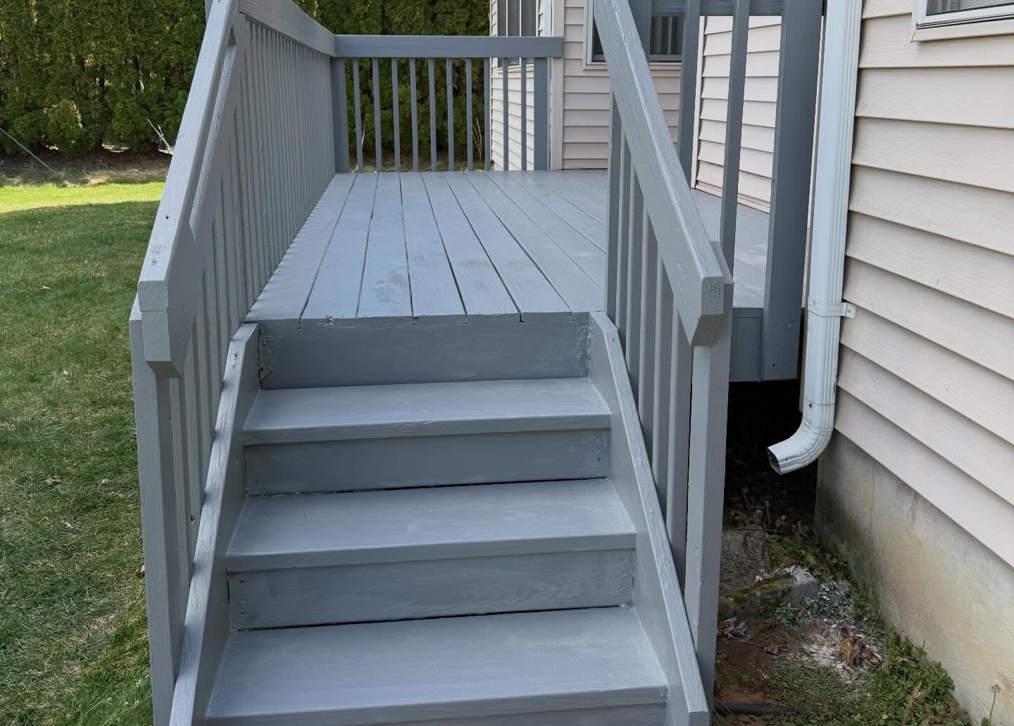 Deck stairs stained gray, after — Catanzaro's Power Washing