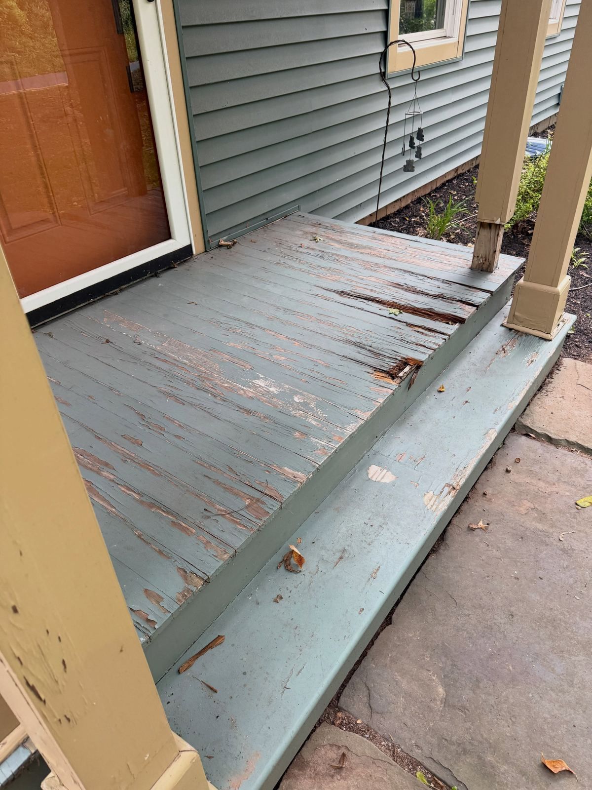 Front porch floor with worn paint, before — Catanzaro's Power Washing