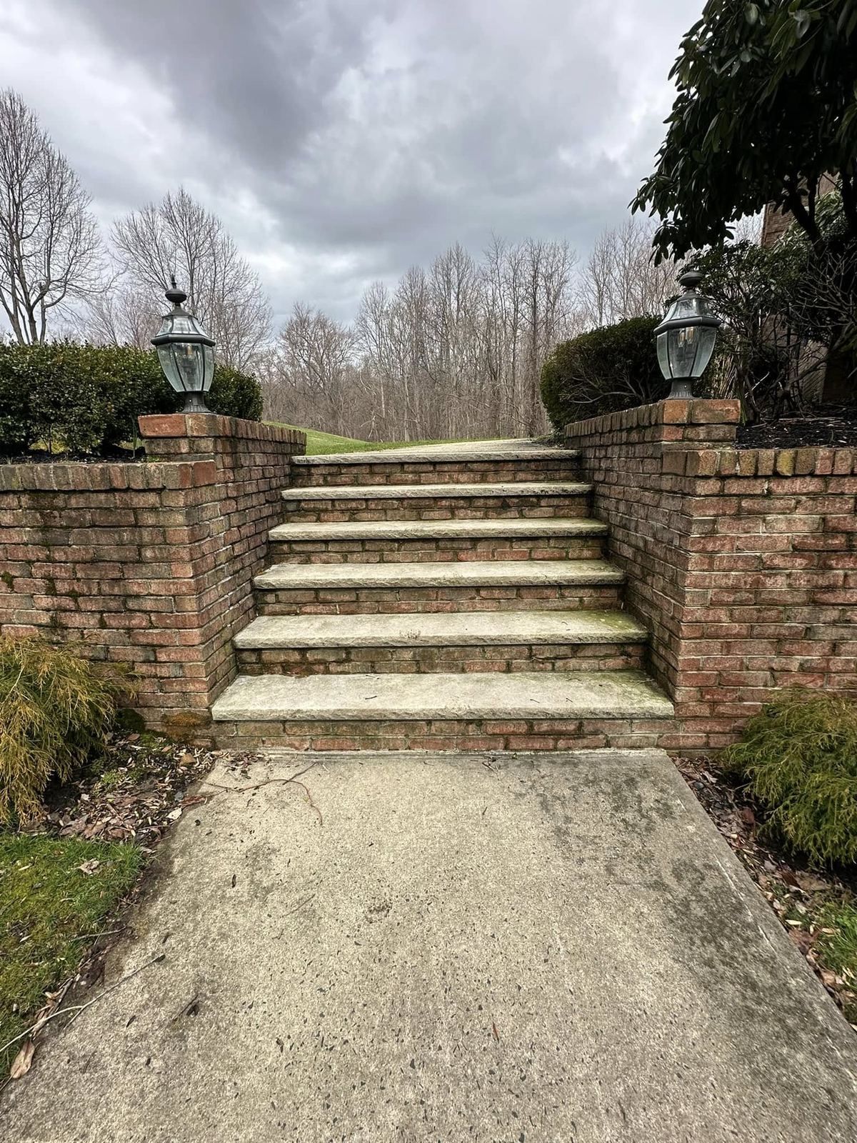Brick steps and concrete walk, before cleaning — Catanzaro's Power Washing