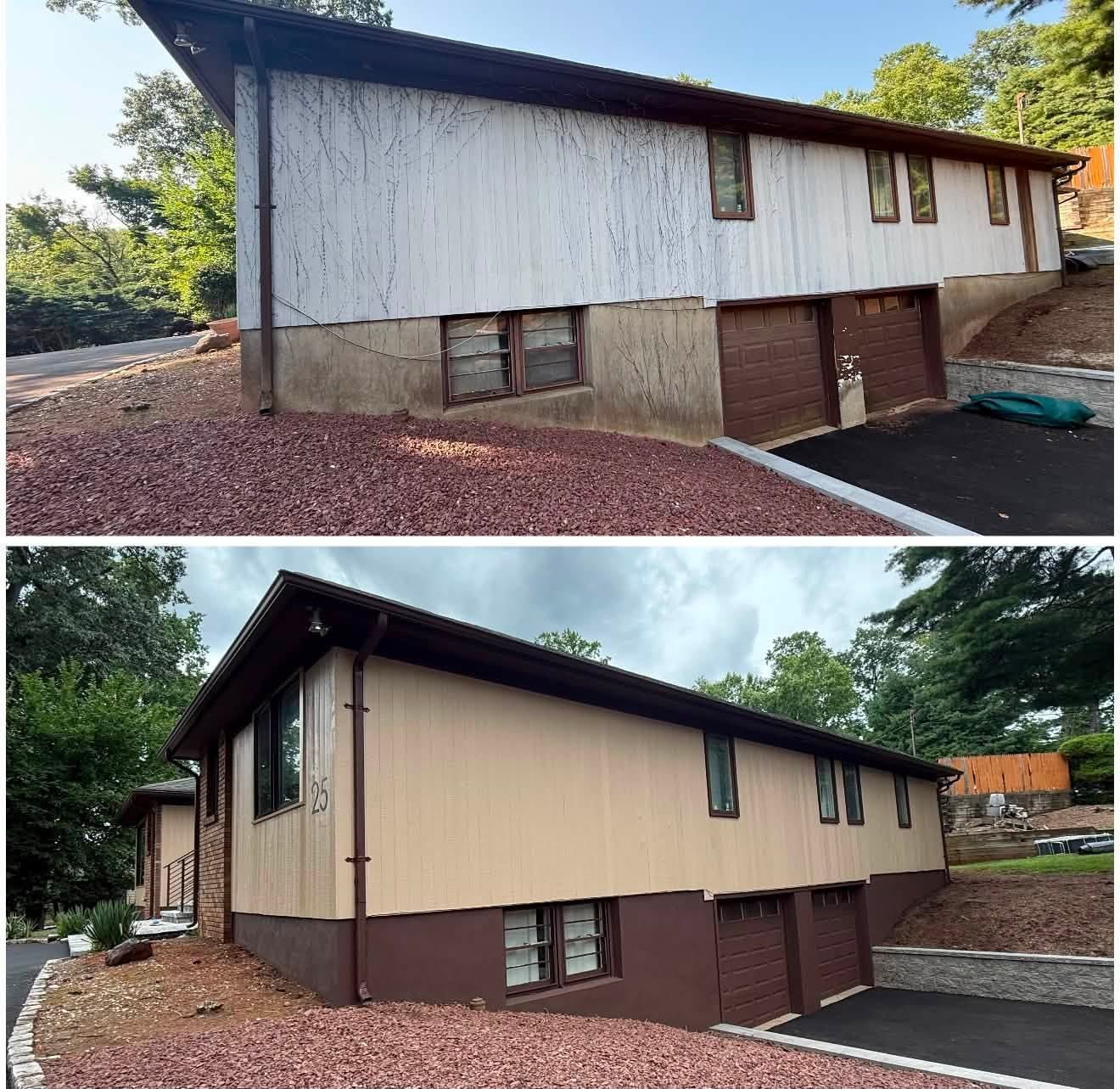 Raised ranch side, before/after paint pair — Catanzaro's Power Washing