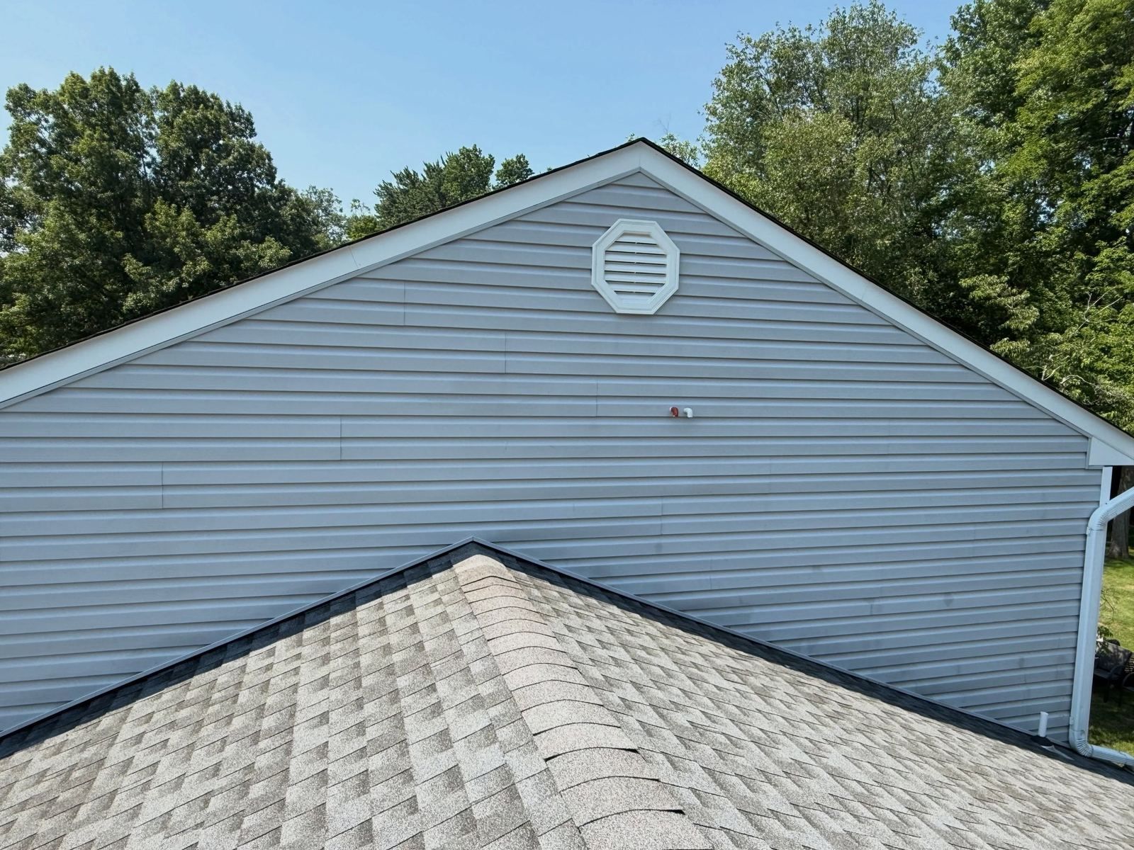 Blue gable over roof, washed — Catanzaro's Power Washing