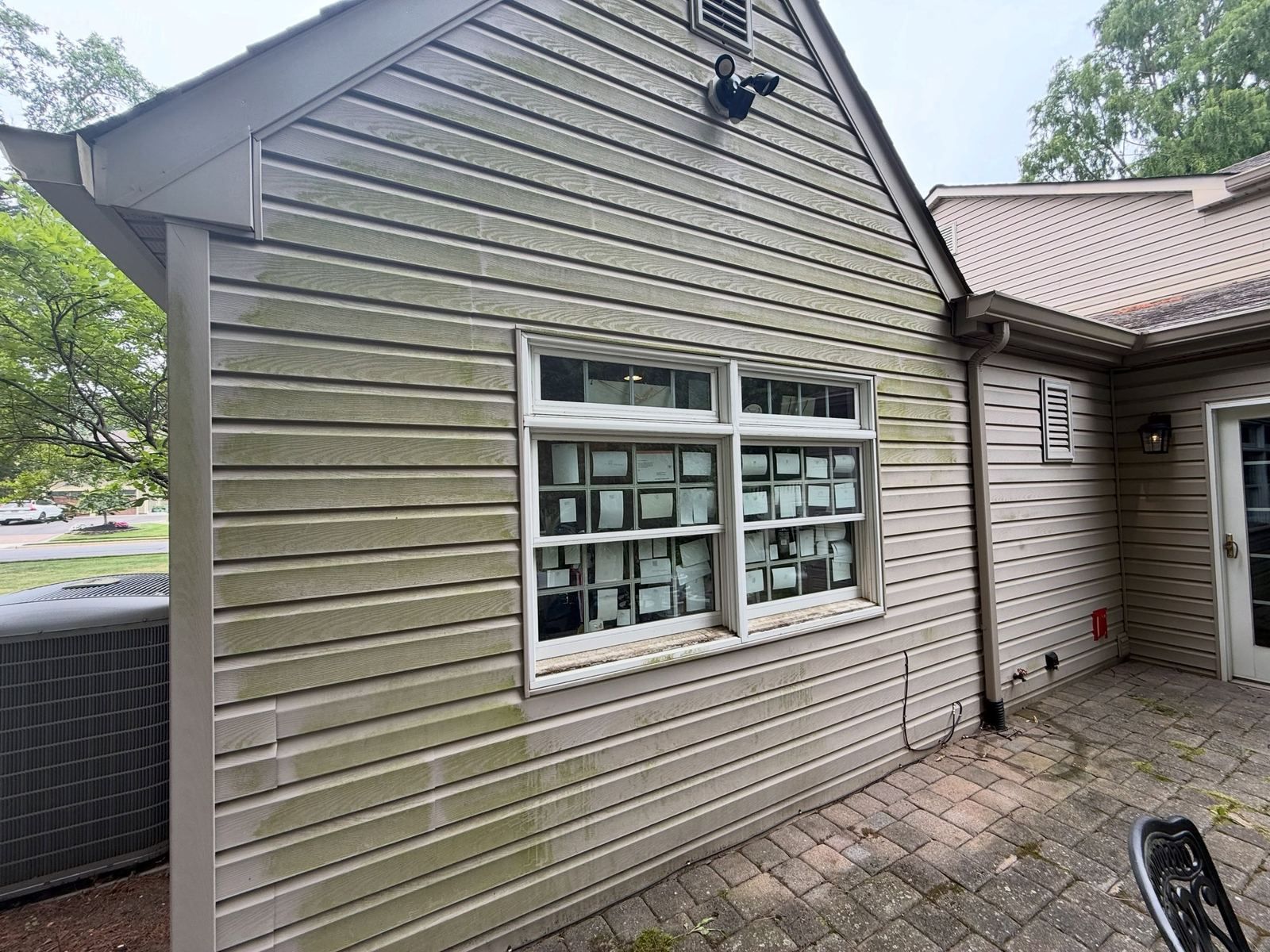 Tan siding wall with windows, before — Catanzaro's Power Washing