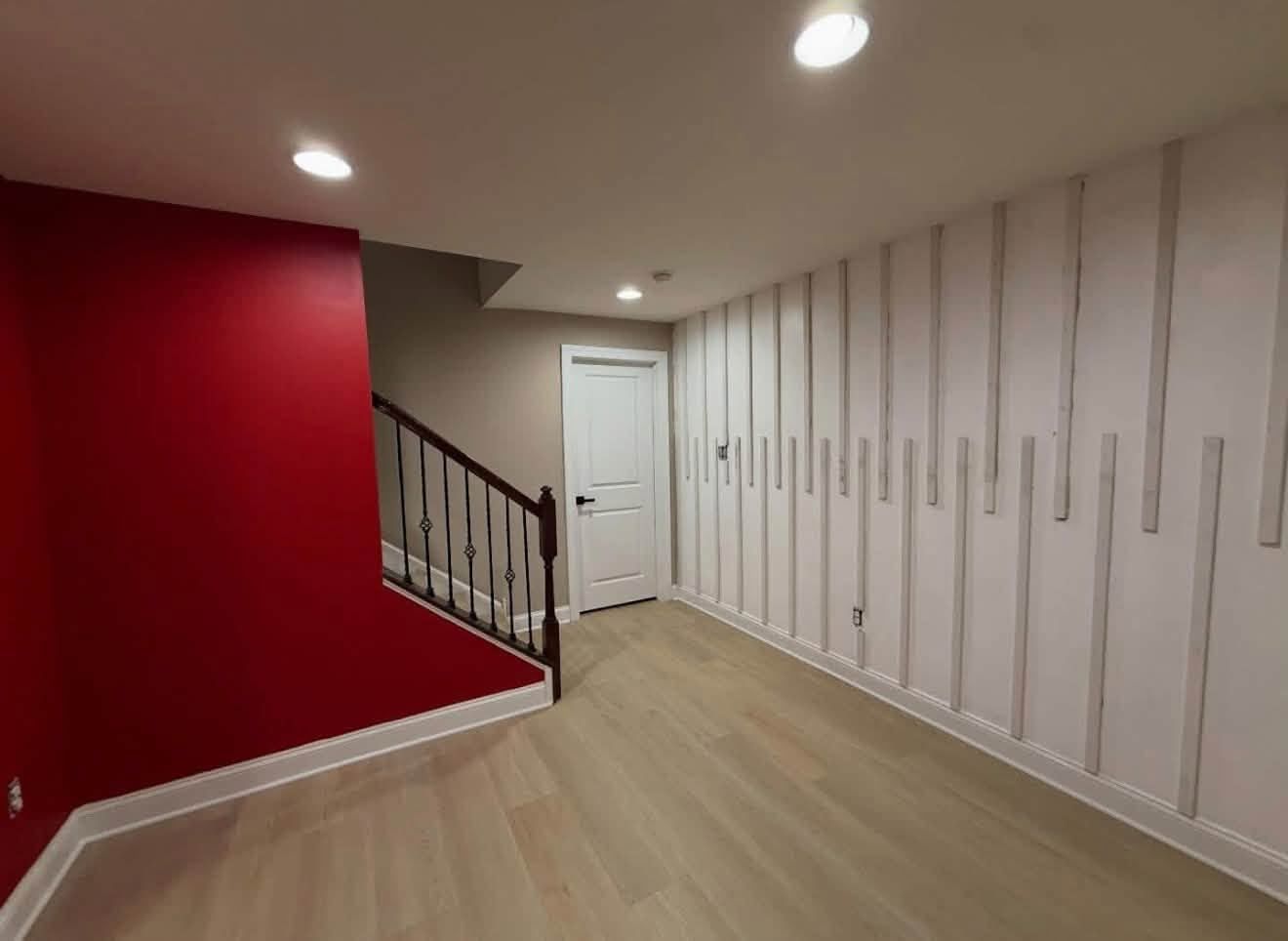 Basement red accent wall and board-and-batten — Catanzaro's Power Washing