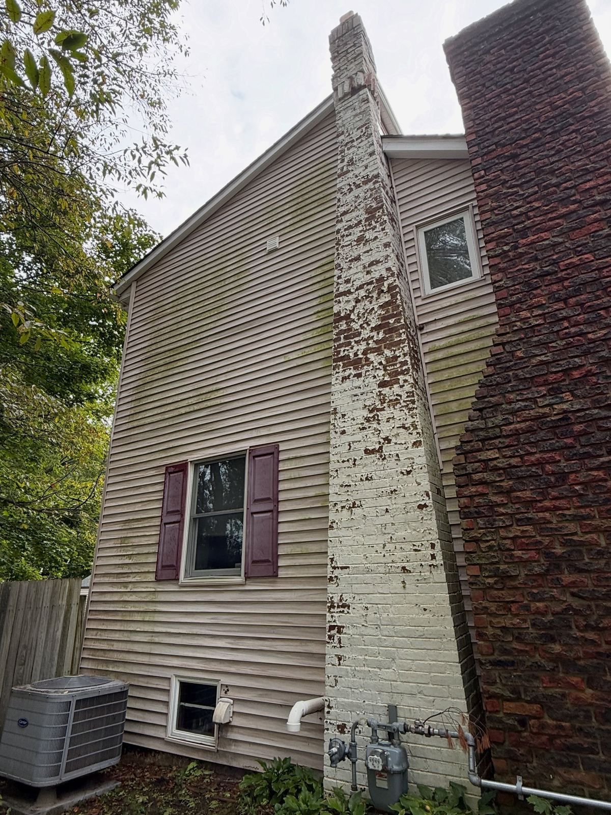 Chimney with black streaks, siding — Catanzaro's Power Washing
