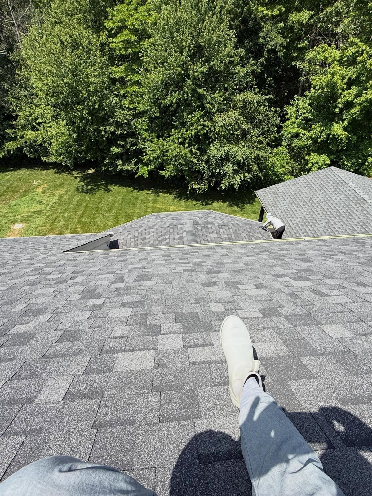 Crew on gray shingle roof — Catanzaro's Power Washing