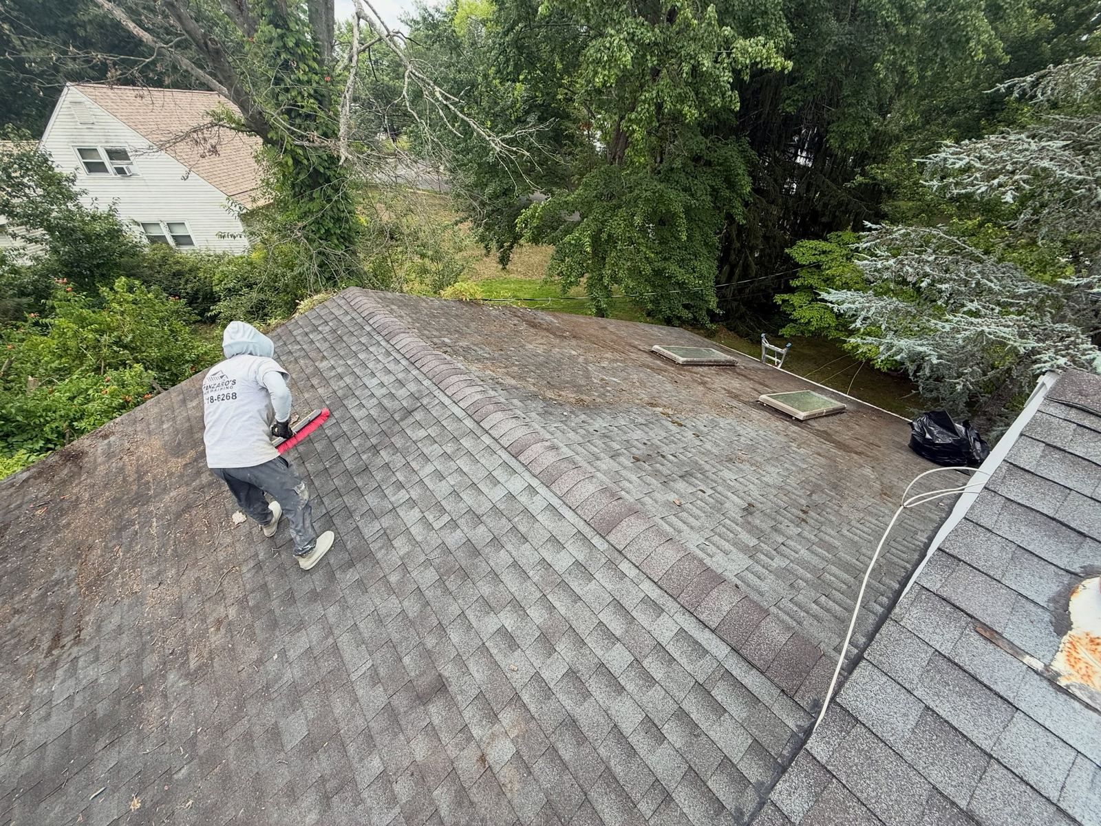 Crew washing shingle roof — Catanzaro's Power Washing