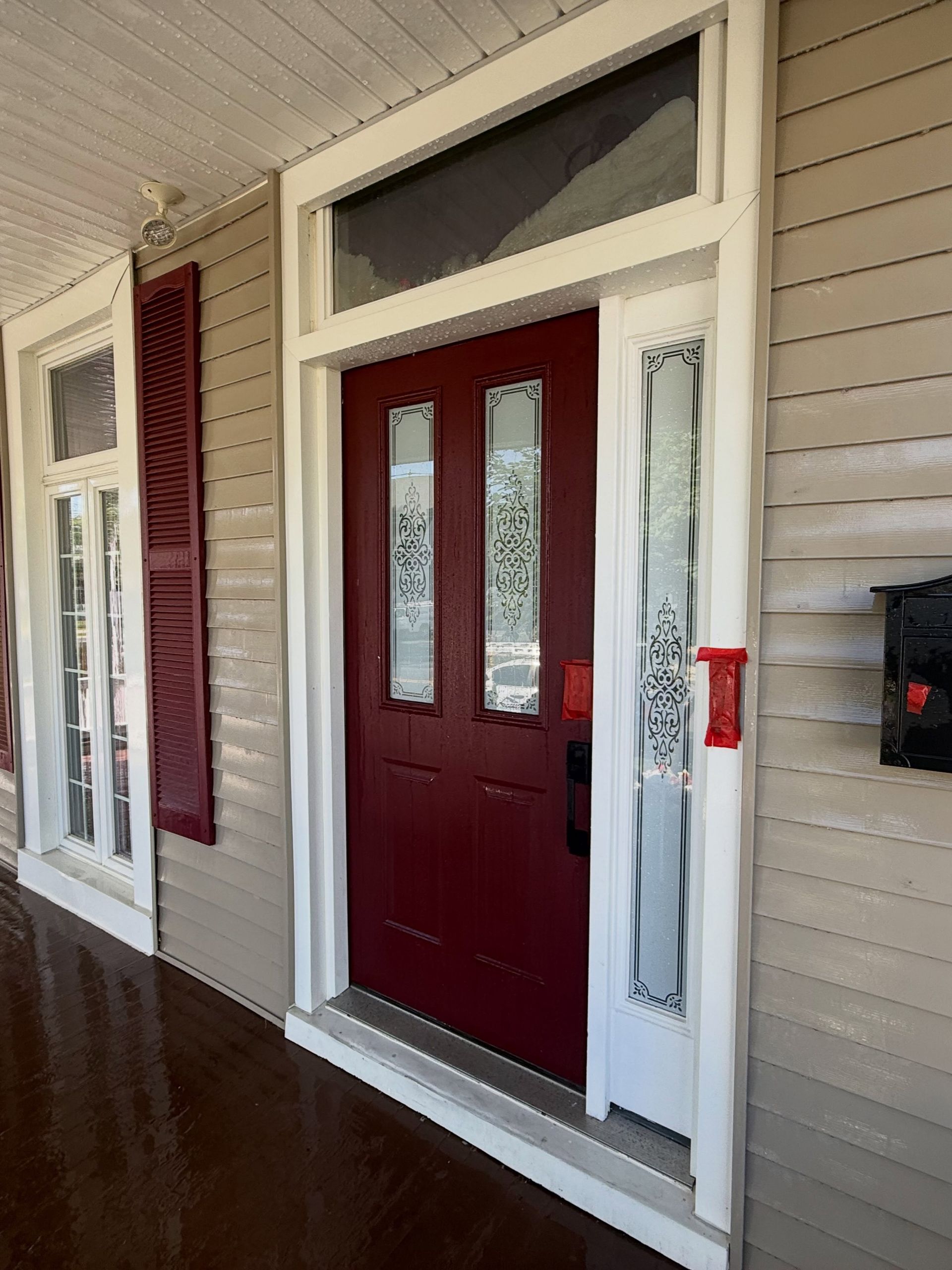 Red front door with sidelights, painted — Catanzaro's Power Washing