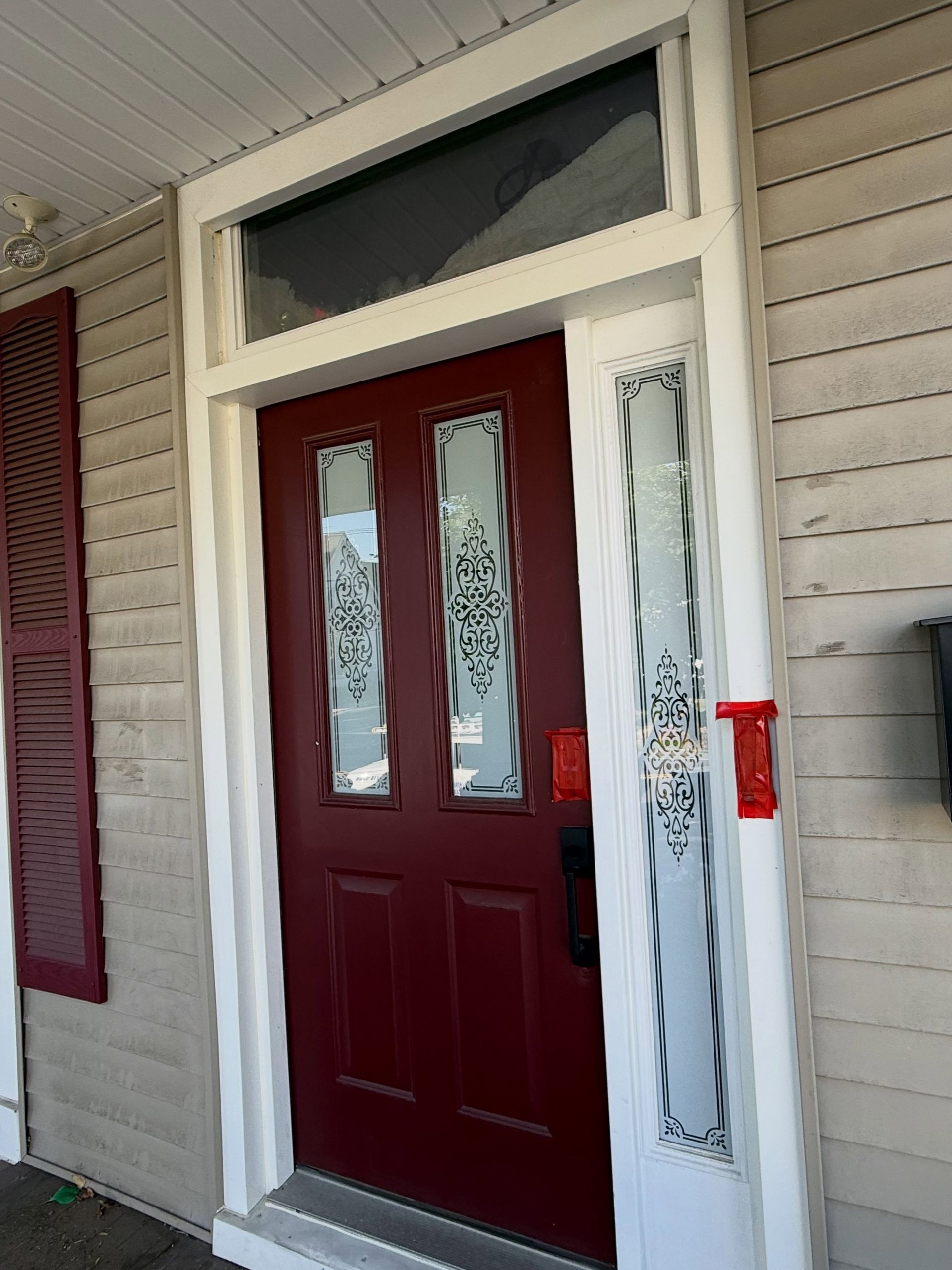 Red front door with transom, painted — Catanzaro's Power Washing