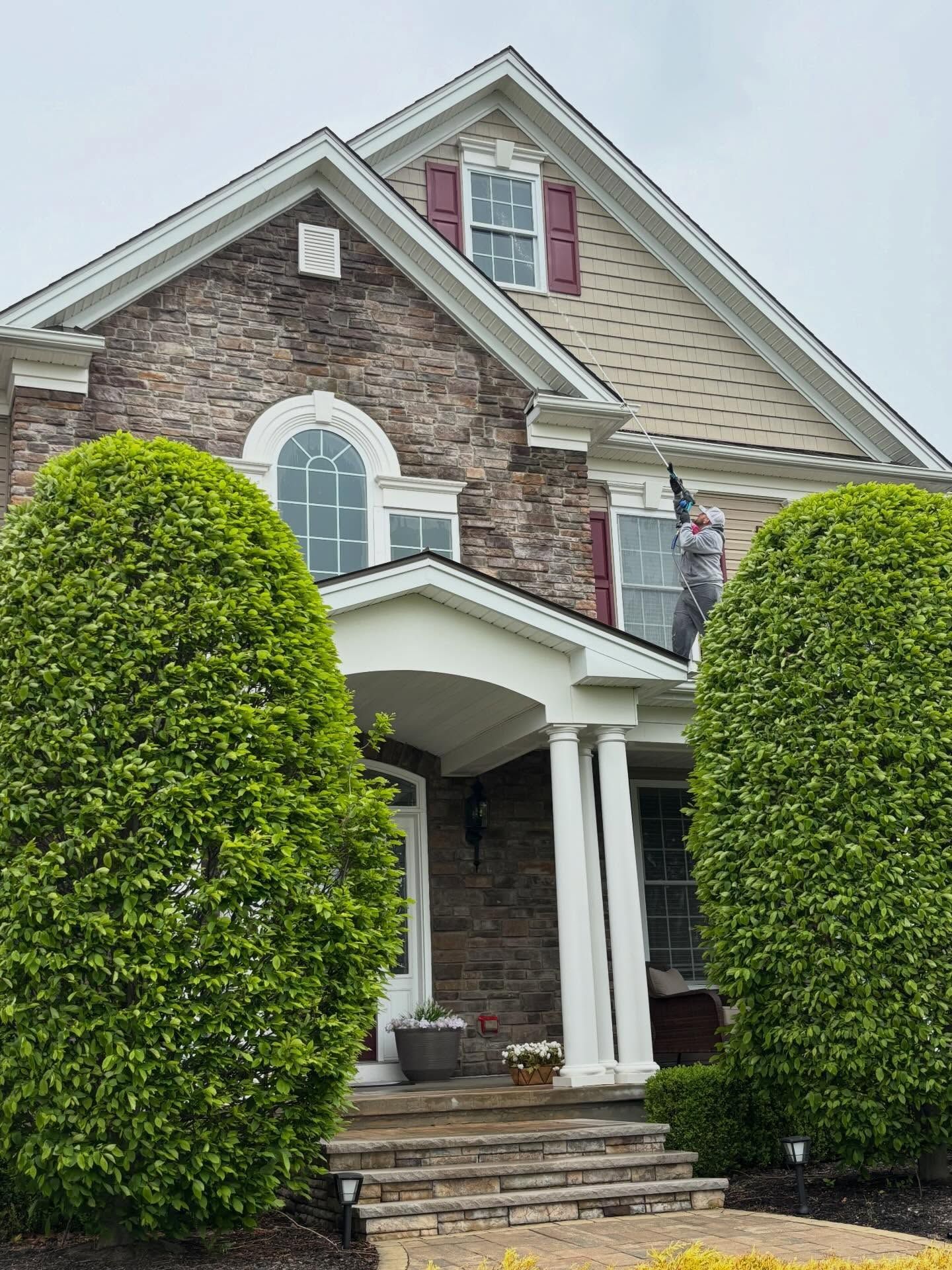 Stone-front colonial entry — Catanzaro's Power Washing