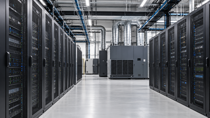 Data center server racks with dedicated cooling equipment.