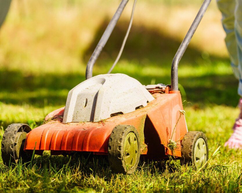 Person Operating Red Lawn Mower in Tidy Landscape - Professional Cleaner in Lennox Head