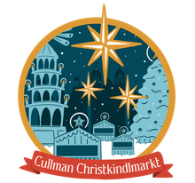 A logo for cullman christkindlmarkt with a christmas tree and stars