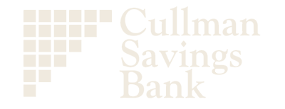 Logo for Cullman Savings Bank with a blue block design and text.