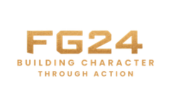 FG24-logo in goud met de slogan ‘Building Character Through Action’