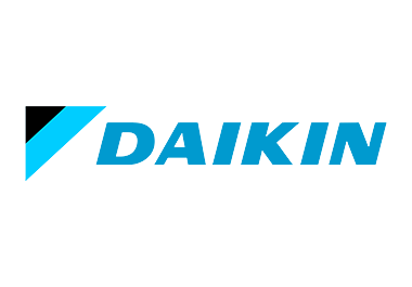 Logo Daikin in blu con emblema diagonale nero e ciano