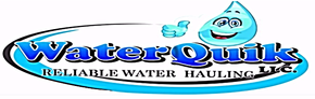 WaterQuik Reliable Water Hauling, LLC logo with blue water droplet and cartoon mascot