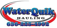 WaterQuik Hauling LLC logo with blue text, red swoosh, and phone number 636-225-4992