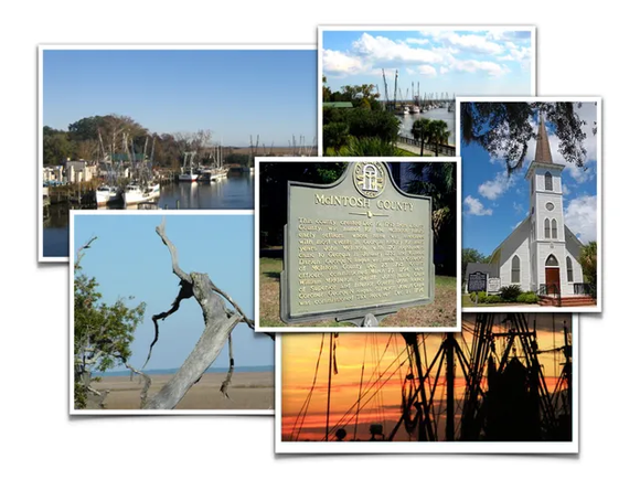 A collage of pictures including one of a church