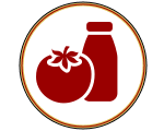 A tomato and a jar of tomato sauce in a circle.