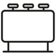 A black and white icon of a billboard with three lights on it.