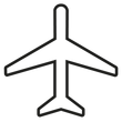A black and white drawing of an airplane on a white background.