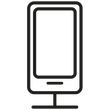 A black and white icon of a cell phone on a stand.