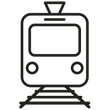 A black and white icon of a train on the tracks.
