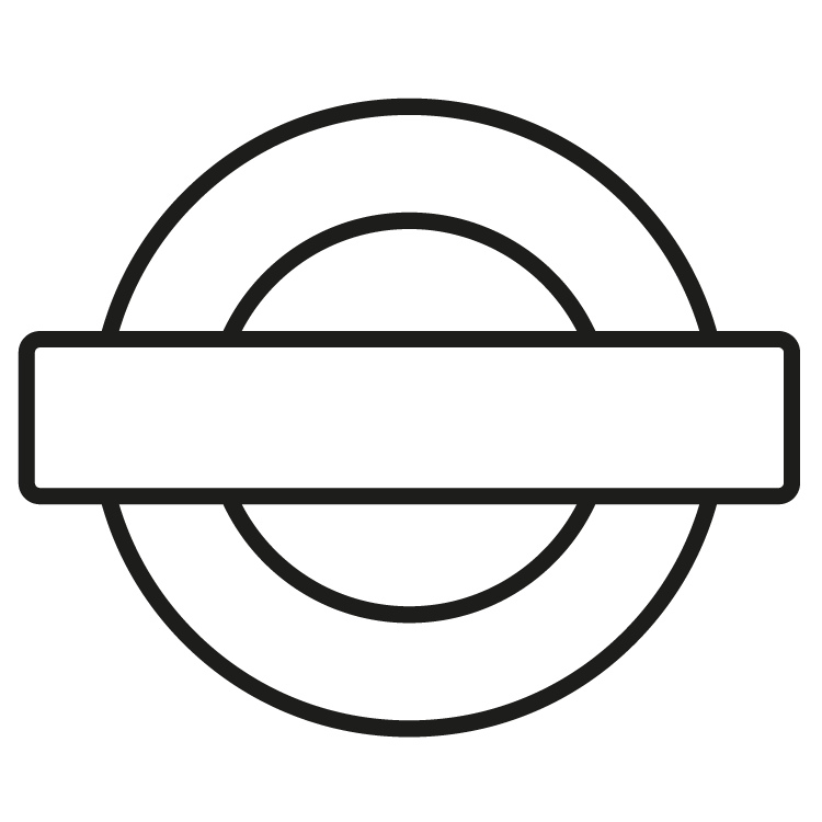 A black and white drawing of a circle with a line in the middle.