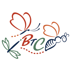 Stylized butterfly logo with “BTC” and a carrot, in red, green, and blue on a white background Stylized butterfly logo with “BTC” and a carrot, in red, green, and blue on a white background