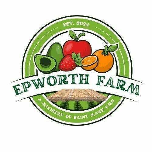 Epworth Farm logo with green text and fruit illustrations, labeled “A Ministry of Saint Mark UMC” Epworth Farm logo with green text and fruit illustrations, labeled “A Ministry of Saint Mark UMC”