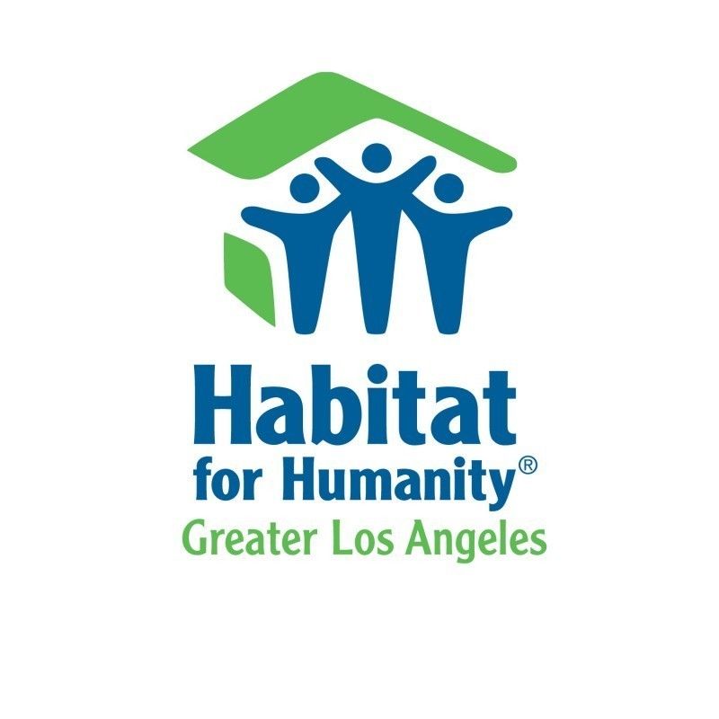 Habitat for Humanity Greater Los Angeles logo with blue figures and green roof graphic Habitat for Humanity Greater Los Angeles logo with blue figures and green roof graphic