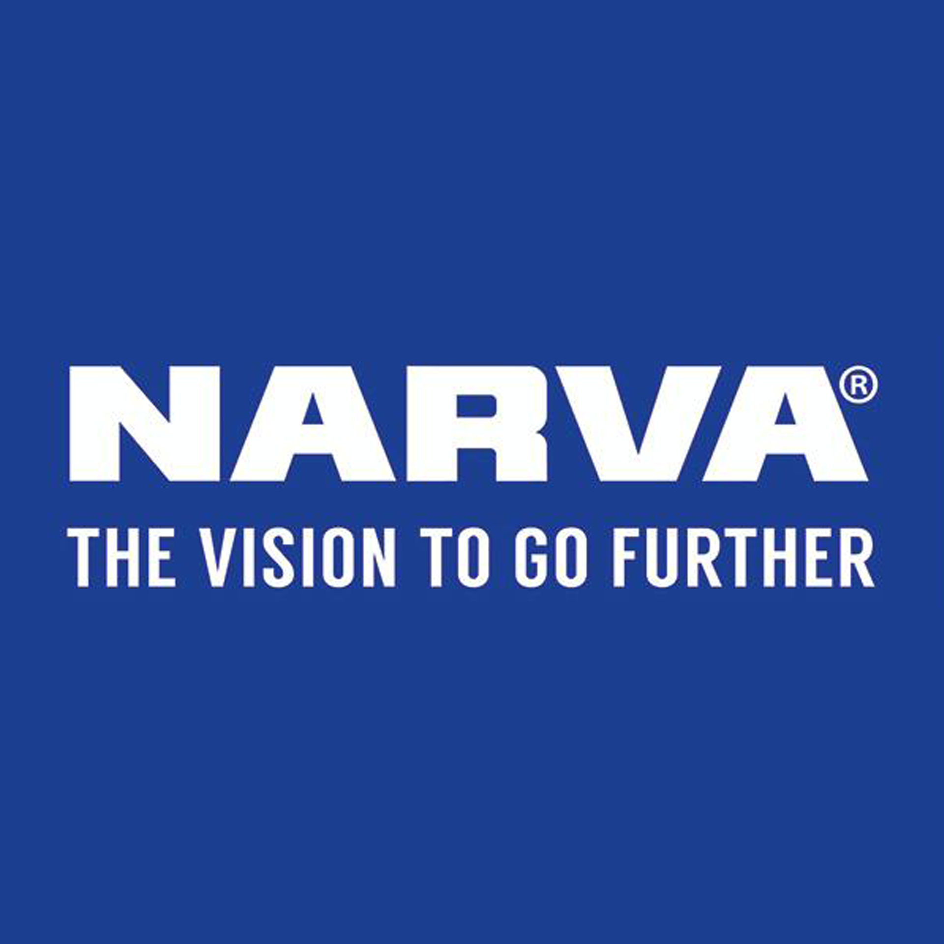 NARVA logo on blue background with white text: