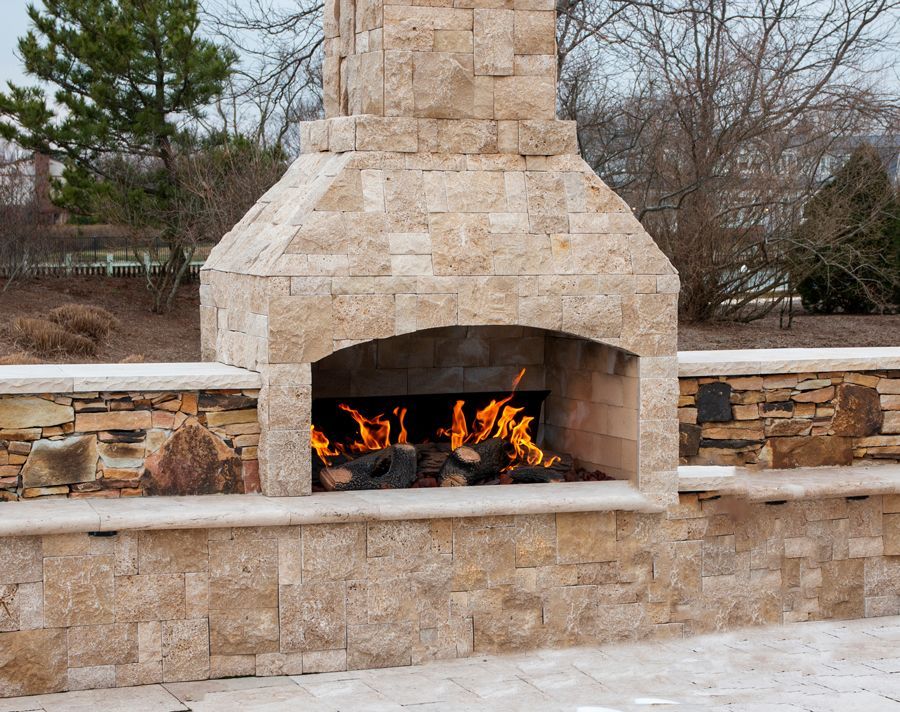 Stone Fireplace With Flames — Queanbeyan East, NSW — Traditional Stone Structures