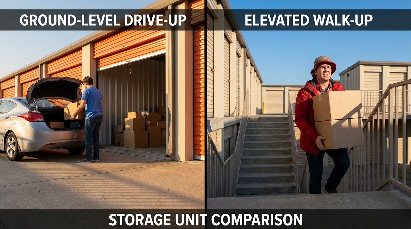 Drive-up storage units next to walk-up storage units