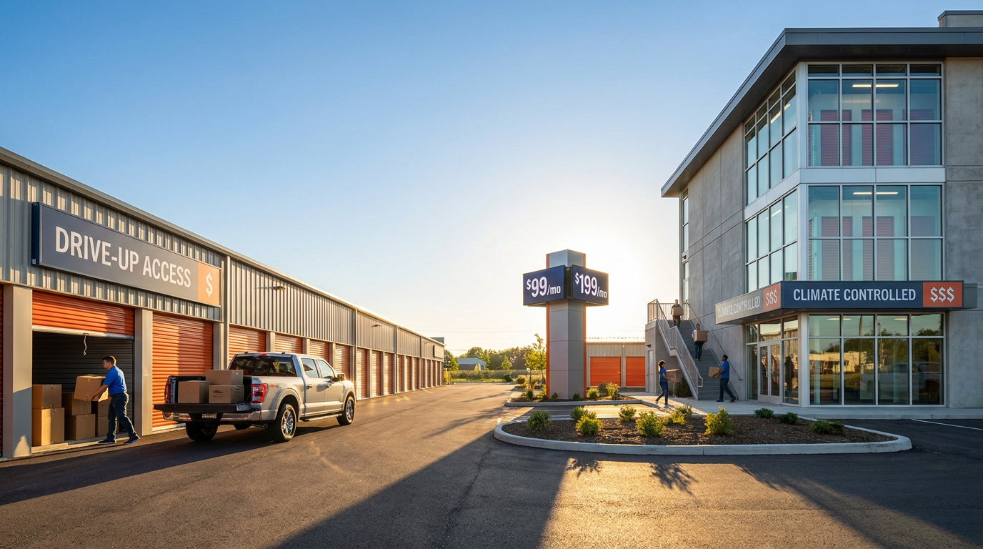 Drive-up storage units compared with indoor units