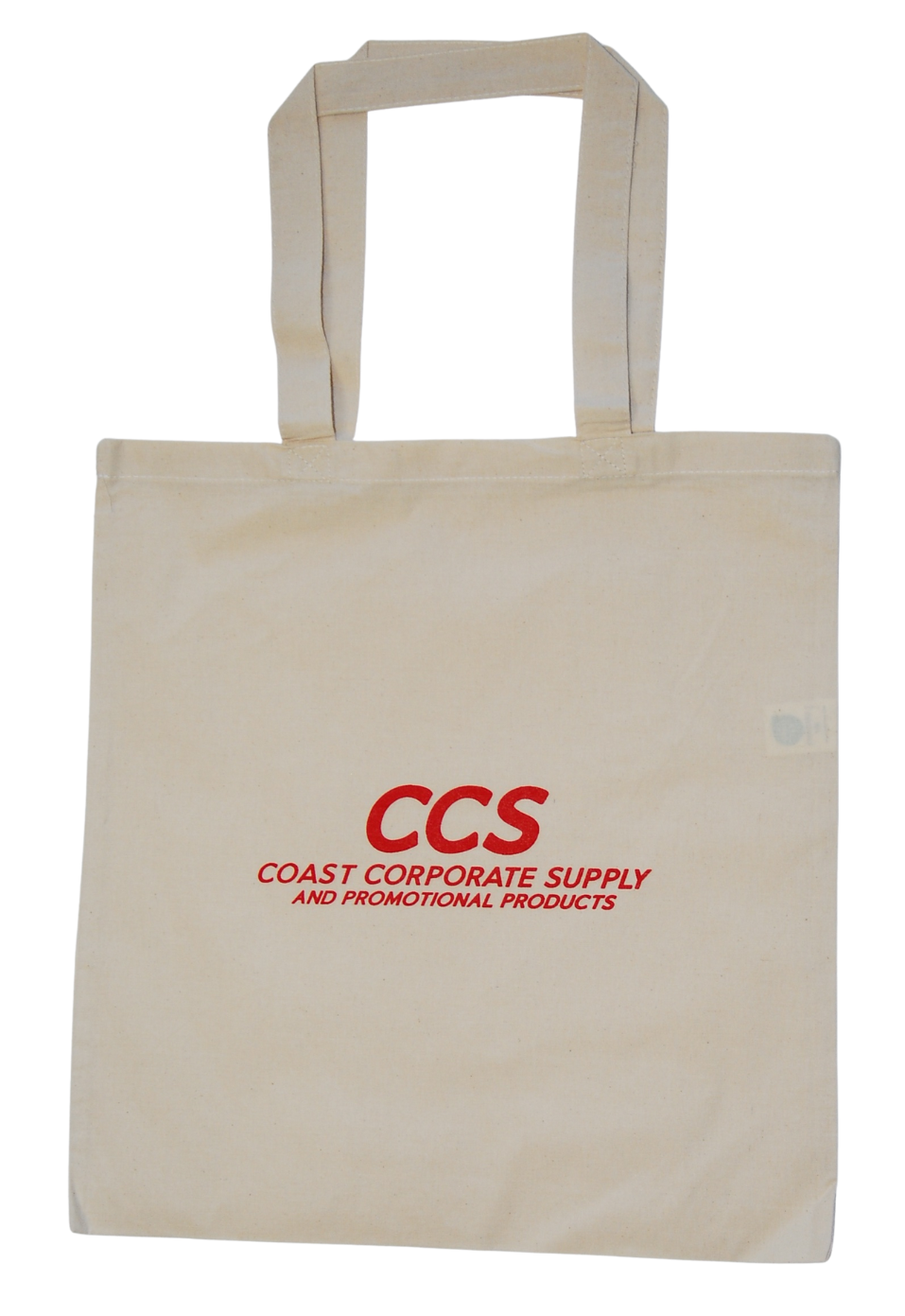 Cream-colored tote bag with red 