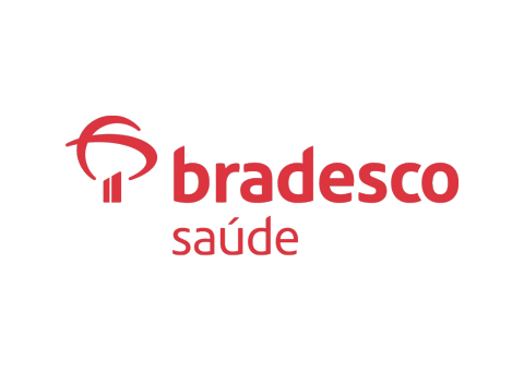 Bradesco Saúde logo in red, with stylized